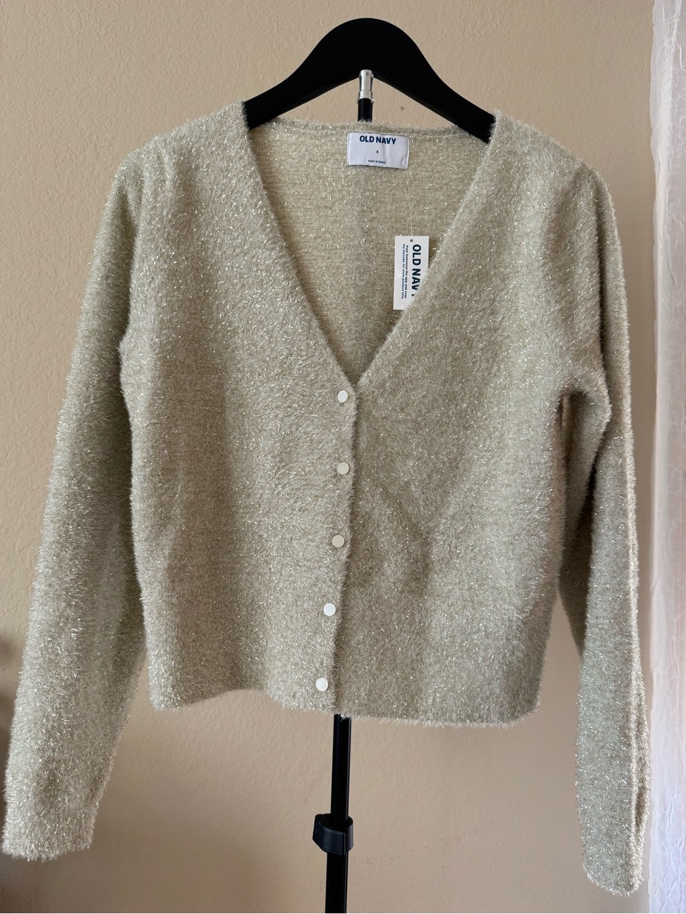 Old Navy Sparkle Cream V-Neck Button Cardigan
